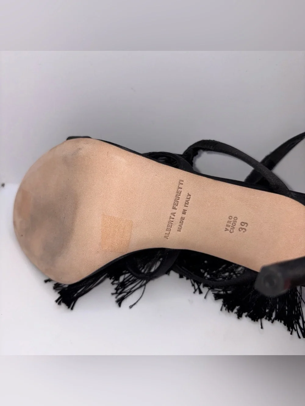 ALBERTA FERRETTI Black Tassel Fringe Shoes Stiletto High Heels SZ EU 39 US 8.5
